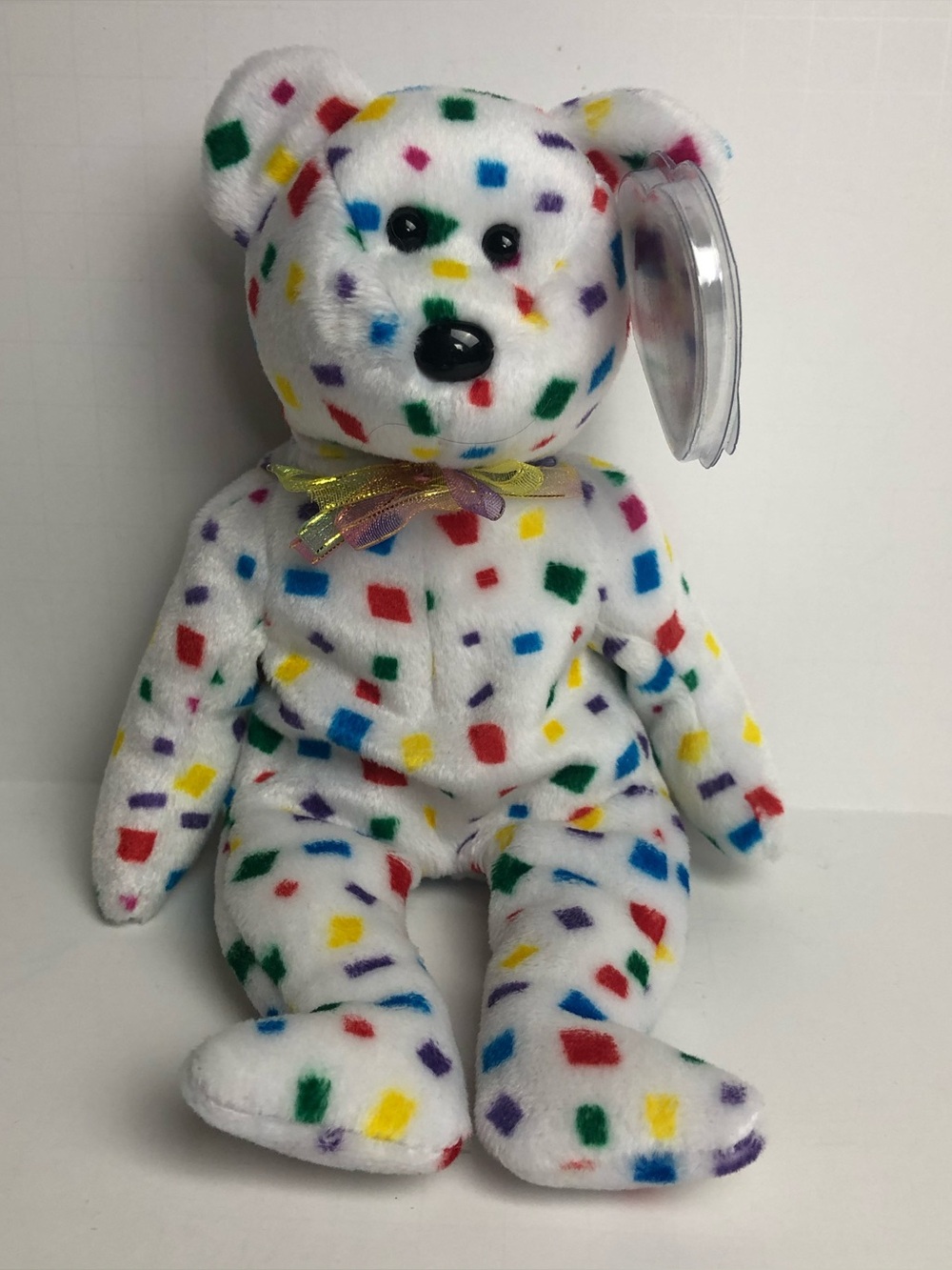 Ty Beanie Babies Ty 2K Bear Multicolor Confetti Pattern & Ribbon 2000 MWMT